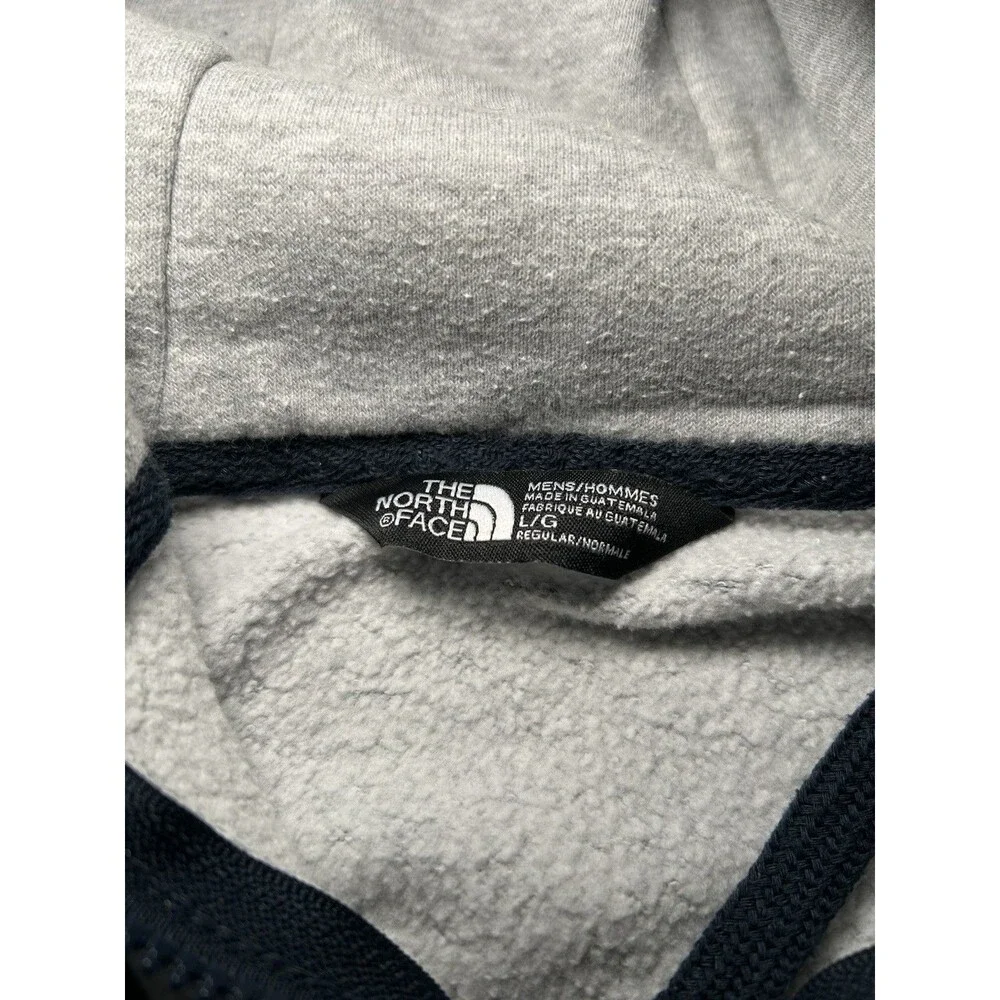 The North Face gray hoodie men's L full-length zipper, logo along edge of hood